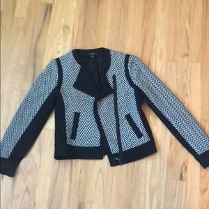Ann Taylor black and white Moto blazer